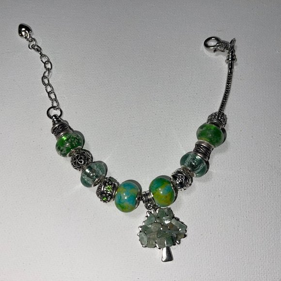 European Pandora Style Bracelet w/Alloy Tree of Life Pendant w/Chakra Stones - Picture 2 of 2